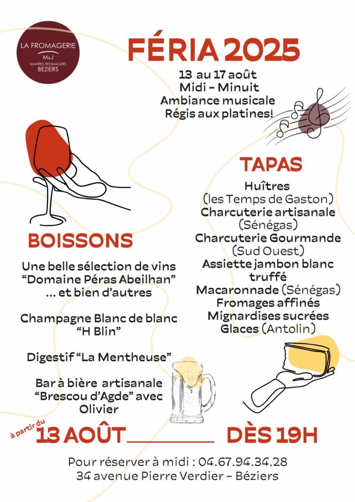 Féria 2025 à Béziers à la Fromagerie le menu